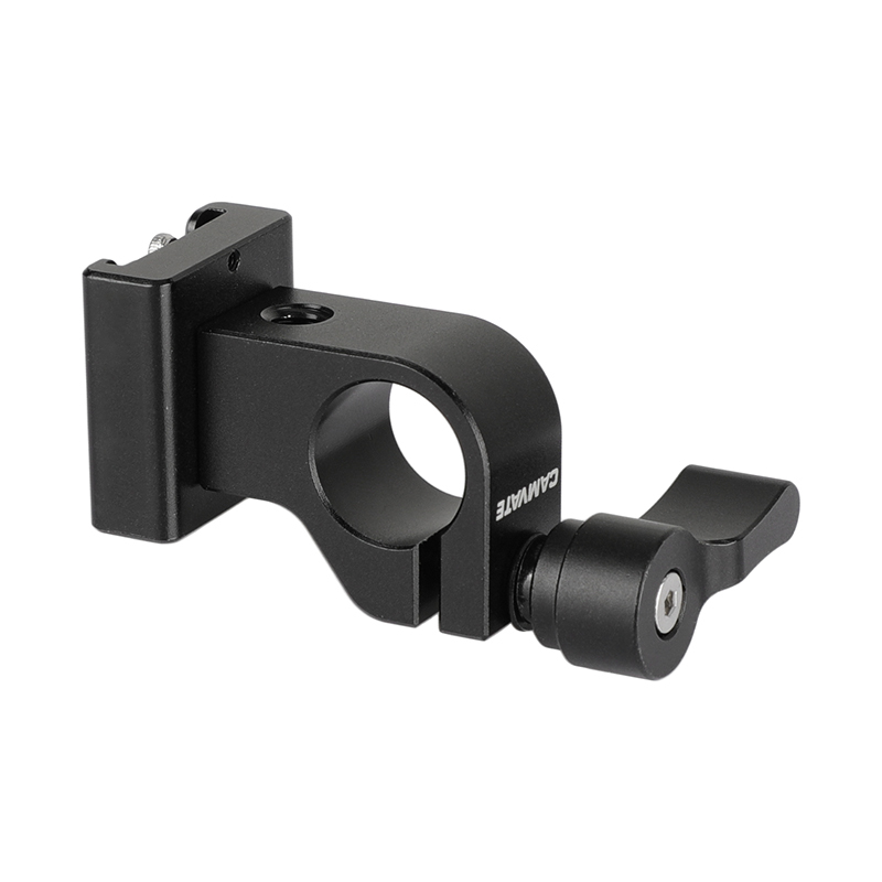 CAMVATE 15mm Side Single Rod Holder (Black Thumb Lever Screw) With Black Cold Shoe Mount Adapter For Rod-based Accessories