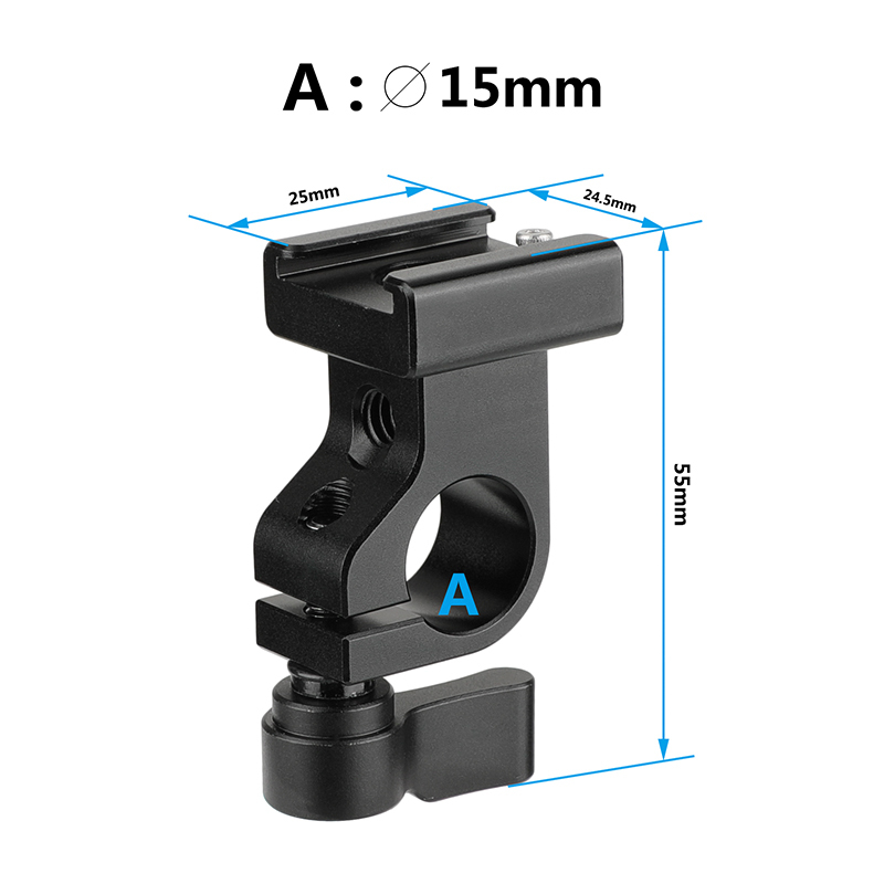 CAMVATE 15mm Side Single Rod Holder (Black Thumb Lever Screw) With Black Cold Shoe Mount Adapter For Rod-based Accessories