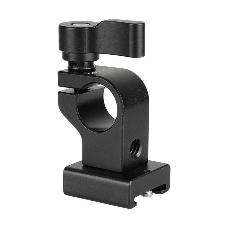 CAMVATE 15mm Side Single Rod Holder (Black Thumb Lever Screw) With Black Cold Shoe Mount Adapter For Rod-based Accessories