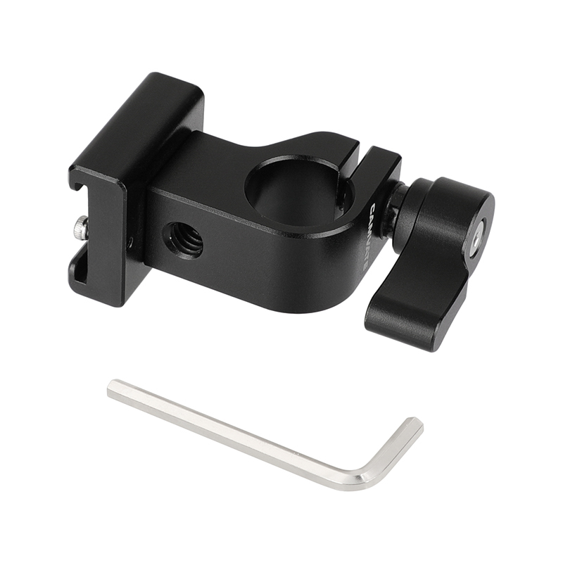 CAMVATE 15mm Side Single Rod Holder (Black Thumb Lever Screw) With Black Cold Shoe Mount Adapter For Rod-based Accessories