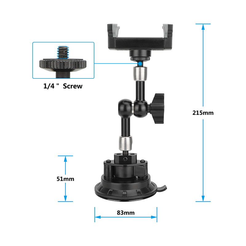 CAMVATE Suction Cup Mount with 5.7" Magic Arm and Smartphone Clamp