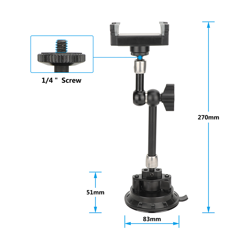 CAMVATE Suction Cup Mount with 7.9" Magic Arm and Smartphone Clamp