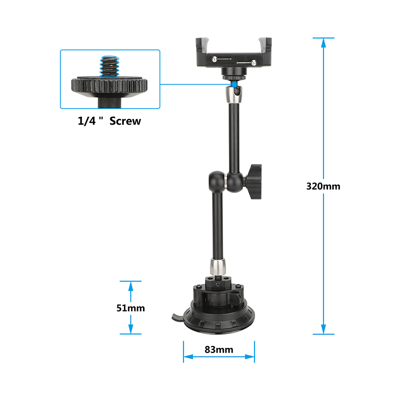 CAMVATE Suction Cup Mount with 9.8" Magic Arm and Smartphone Clamp