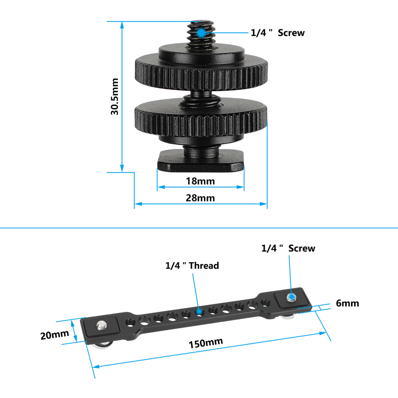 CAMVATE Bar Arm with Dual 1/4"-20 Camera Screw Mount & Shoe Adapter