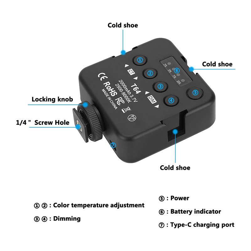 CAMVATE On-Camera Bi-Color LED Pocket Video Light (2500 to 9000K)