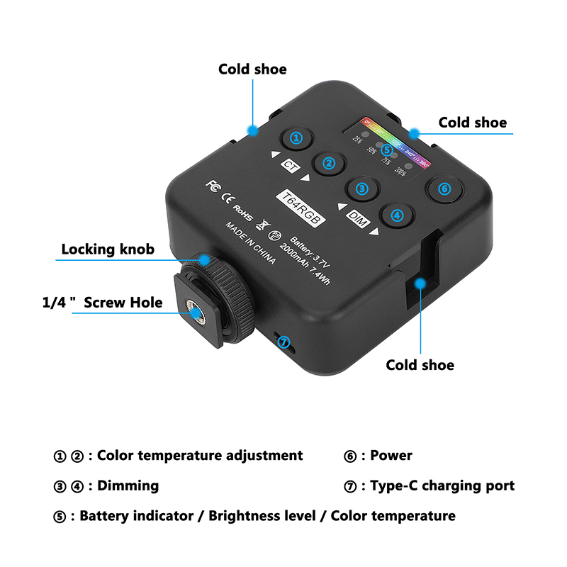 CAMVATE On-Camera RGB LED Pocket Video Light (2500 to 9000K)