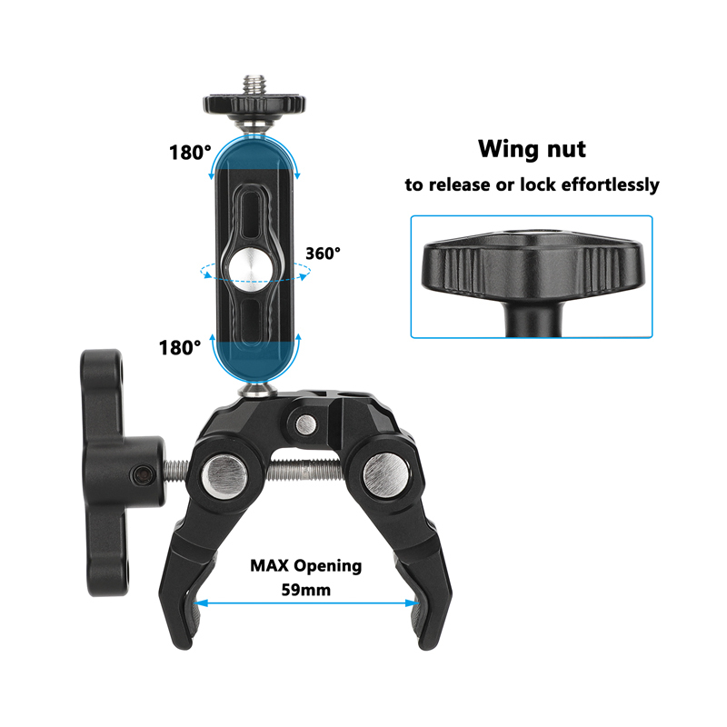 CAMVATE Super Crab Gripper Clamp with Mini Magic Arm for Action Cameras