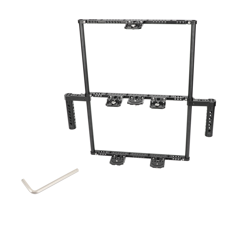 CAMVATE Director's Monitor Cage with Triple Monitor Mount&Dual Cheese Plate-Style Handgrips (Extended Version)