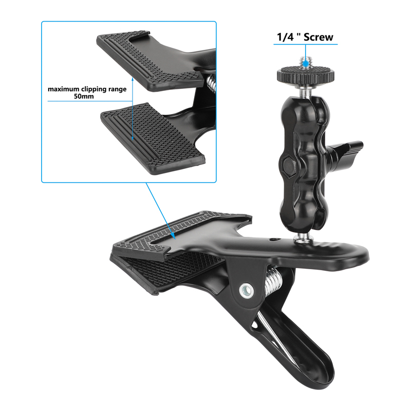 CAMVATE Spring Clip Clamp with Mini Ball Head Extension Arm
