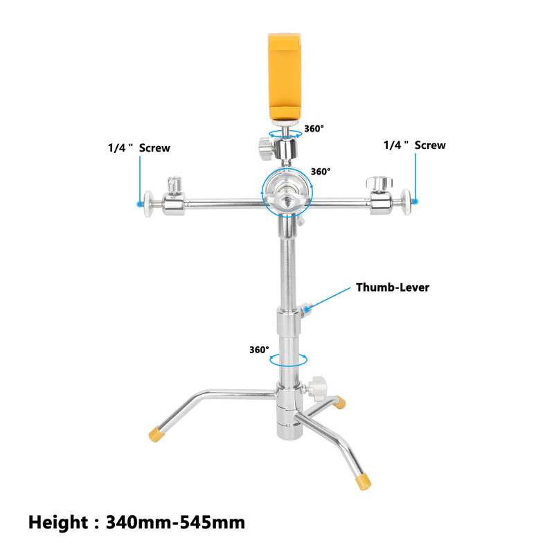 CAMVATE Mini Tabletop C Stand with Grip Arm & Turtle Base Kit (Chrome)