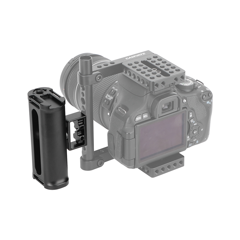 CAMVATE Aluminum Handle Grip Either Side With Shoe Mount & Adjustable 1/4" Thumbscrews Connection For DSLR Camera Cage Rig