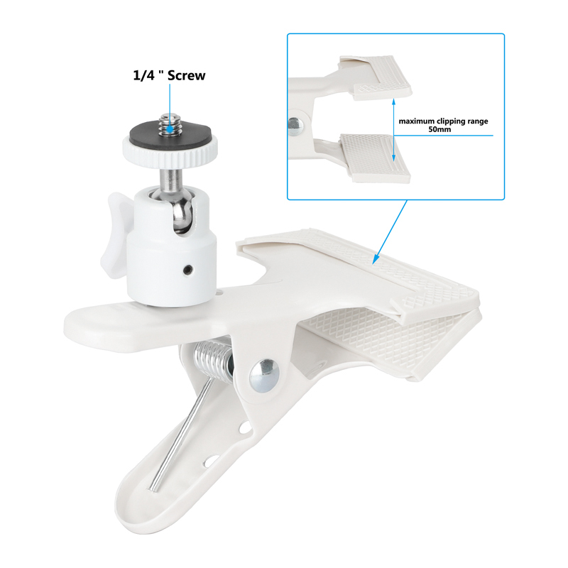CAMVATE Spring Clip Clamp with Mini Ball Head Mount (White)