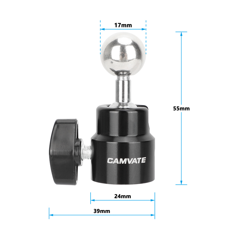 CAMVATE 17mm Ball to 1/4"-20 Thread Mini Ball Head Mount
