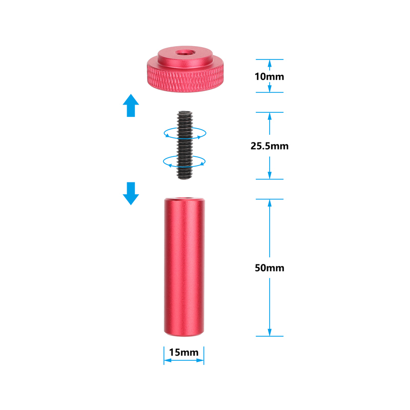 CAMVATE 15mm Micro Rod with 1/4"-20 Thread & Screw (Red, 2")