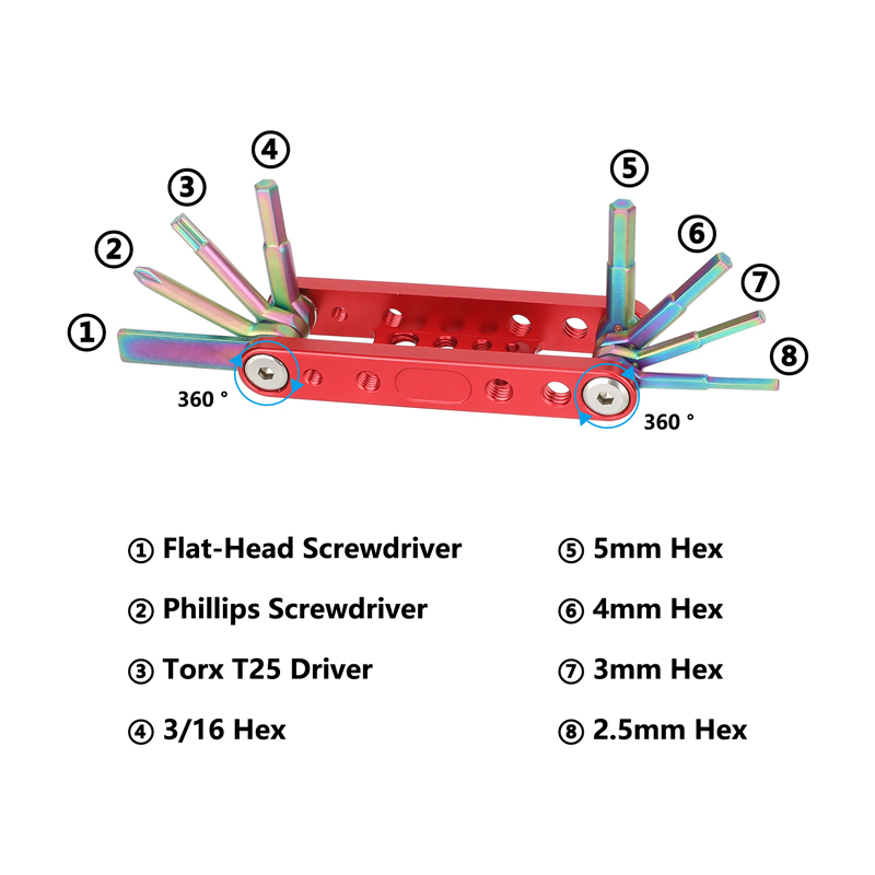 CAMVATE Folding Multi-Tool with Allen Wrenches & Screwdrivers (Red)