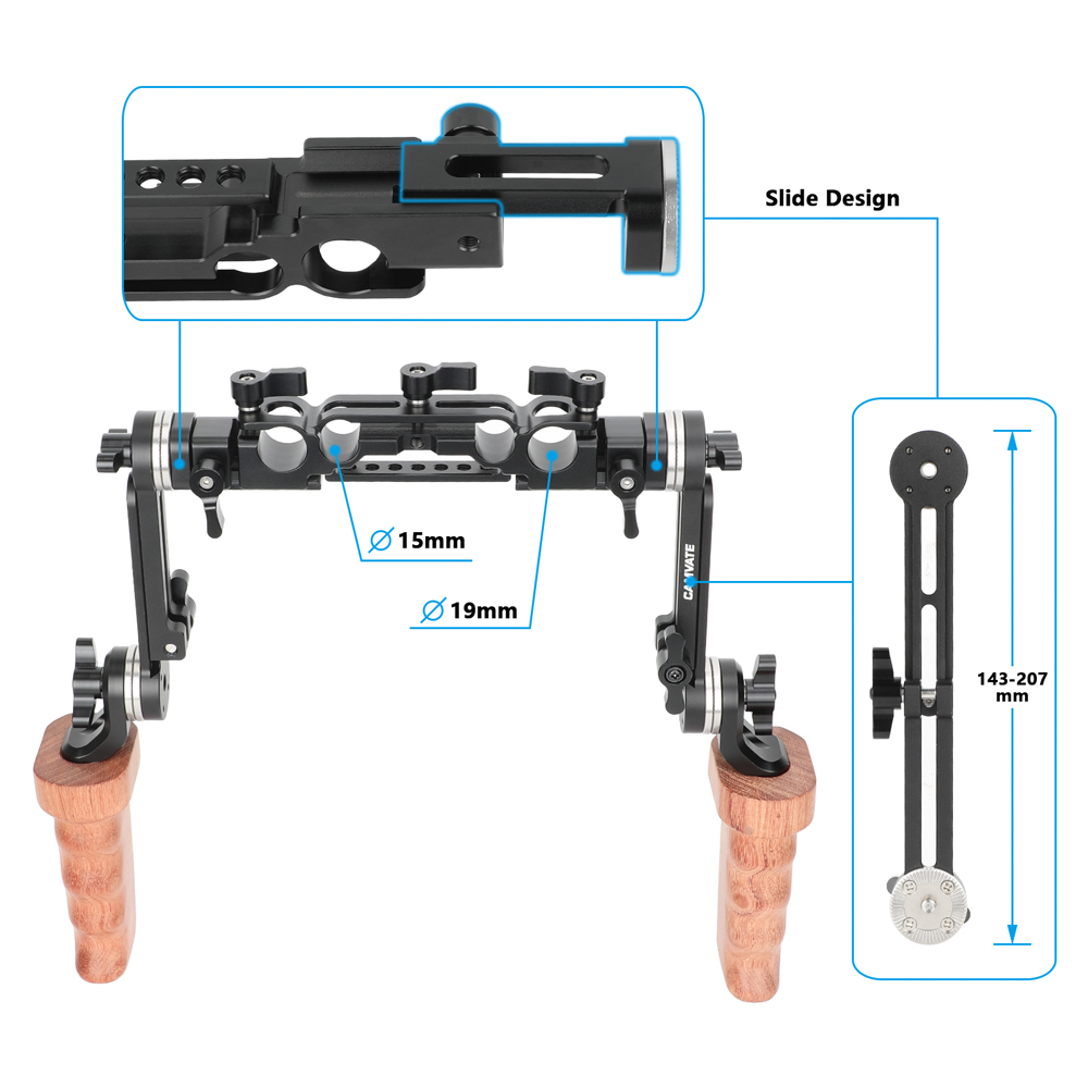 CAMVATE ARRI-Style Rosette Handle Kit with Extension Arm & Railblock (Dual Wooden Handgrip)