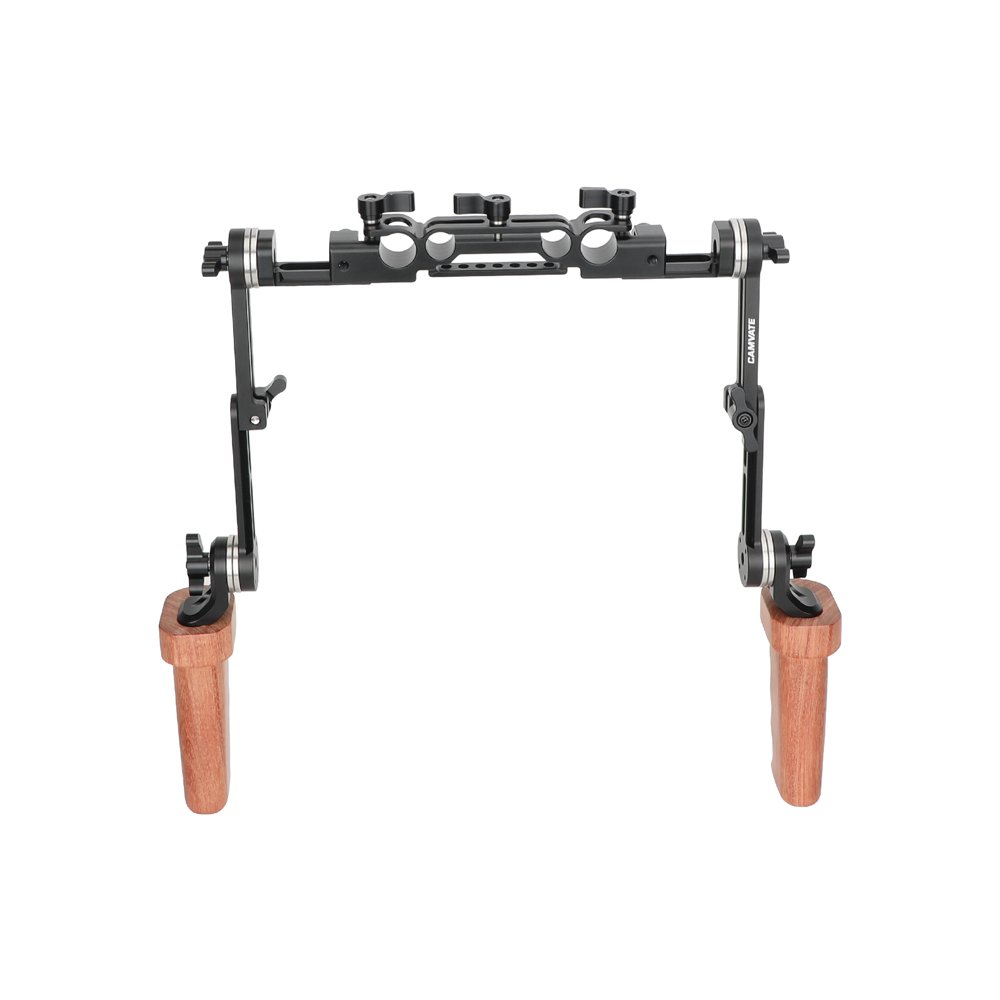CAMVATE ARRI-Style Rosette Handle Kit with Extension Arm & Railblock (Dual Wooden Handgrip)