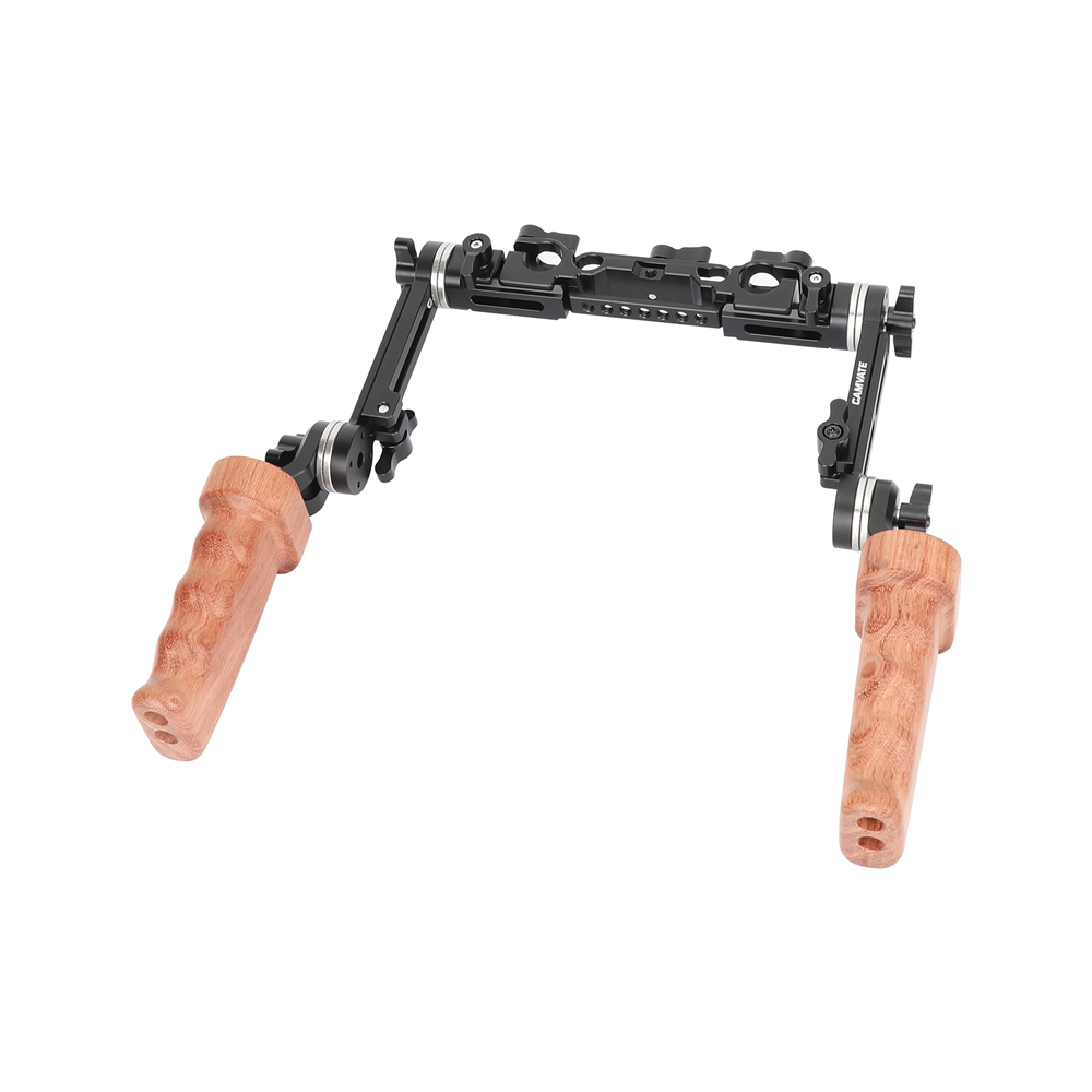 CAMVATE ARRI-Style Rosette Handle Kit with Extension Arm & Railblock (Dual Wooden Handgrip)