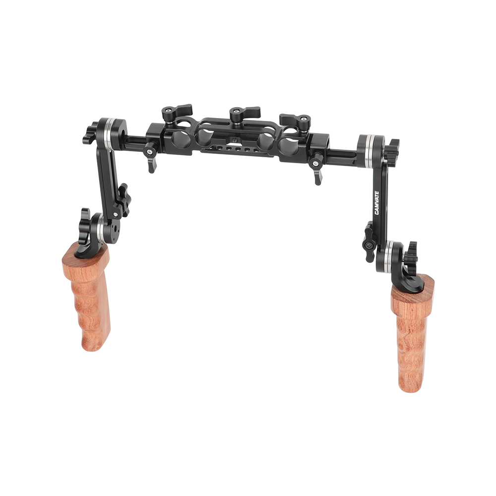 CAMVATE ARRI-Style Rosette Handle Kit with Extension Arm & Railblock (Dual Wooden Handgrip)
