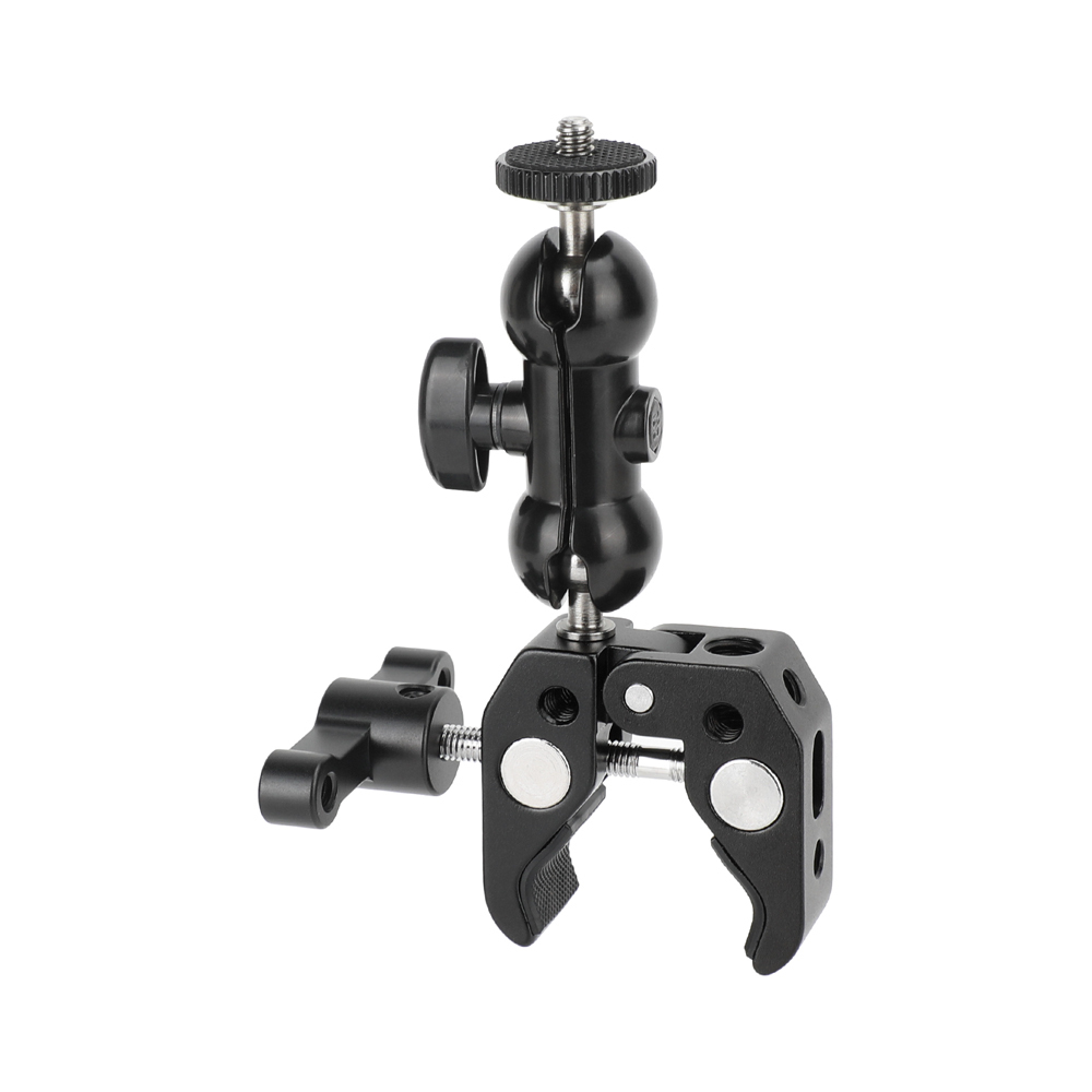 CAMVATE Crab Clamp Bracket with 1/4" Screw Double Ball Head Mount (Black T-handle)