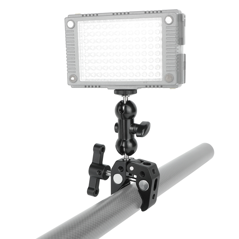 CAMVATE Crab Clamp Bracket with 1/4" Screw Double Ball Head Mount (Black T-handle)