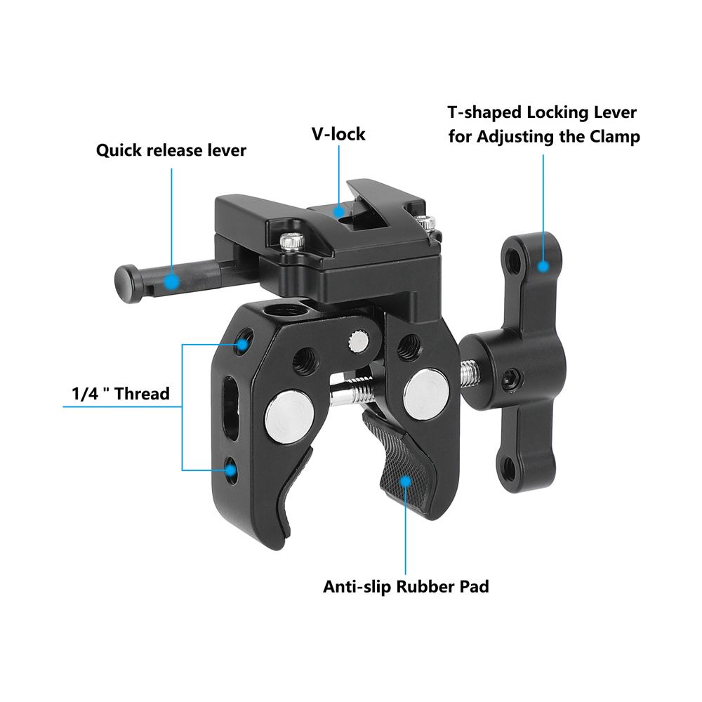 CAMVATE Universal Super Crab Clamp + Compact V-Lock Mount Quick Release Adapter For DSLR Camera Battery