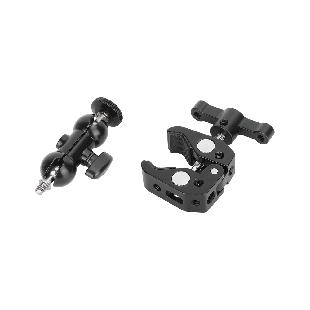 CAMVATE Crab Clamp Bracket with 1/4" Screw Double Ball Head Mount (Black T-handle)