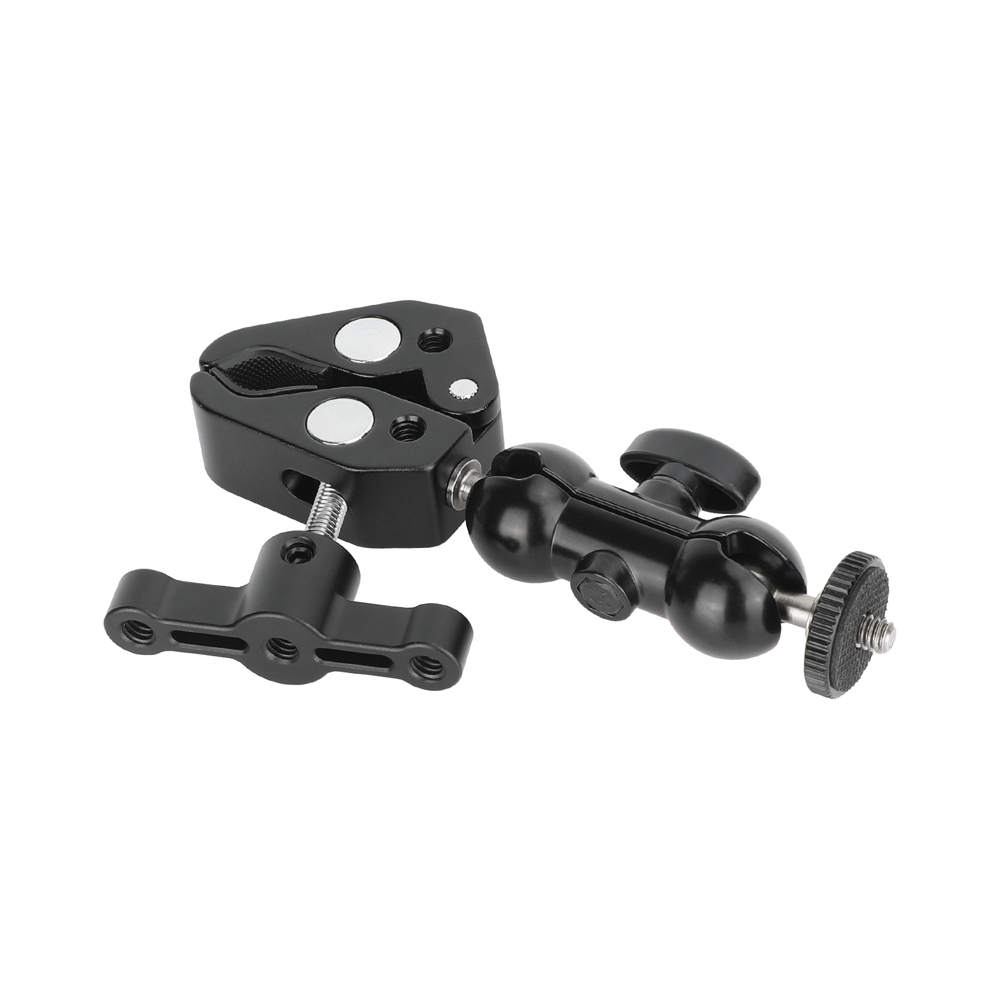 CAMVATE Crab Clamp Bracket with 1/4" Screw Double Ball Head Mount (Black T-handle)