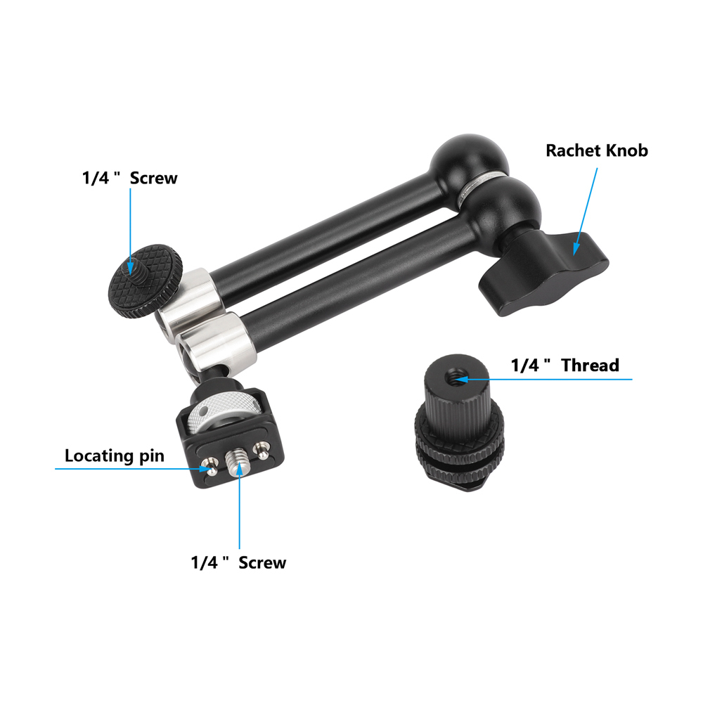 CAMVATE Multipurpose Articulating Arm with Anti-Twist 1/4''-20 Mount & Shoe Adapter (Black Knob)