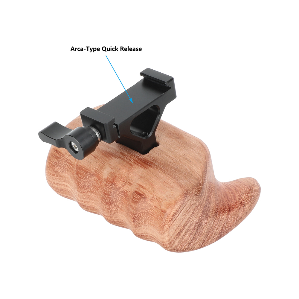 CAMVATE Large Wooden Handgrip with Arca-Type Clamp (Left Side)