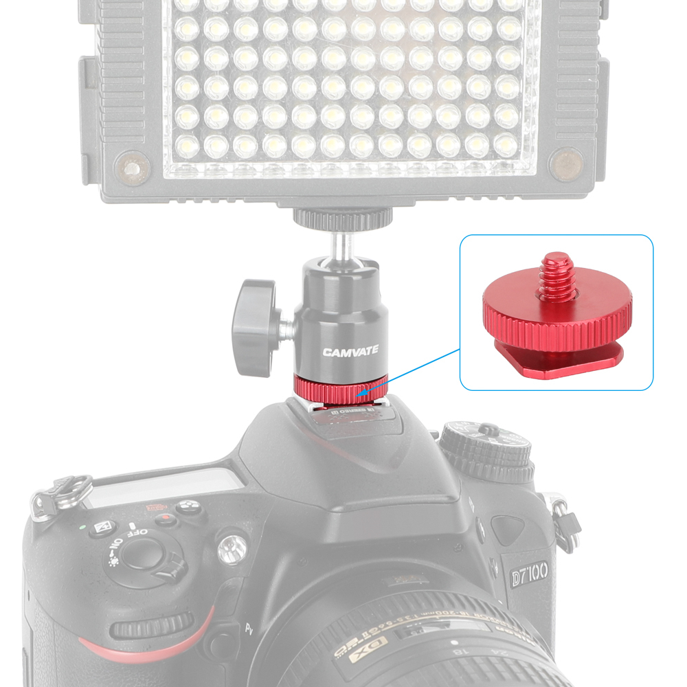 CAMVATE Cold Shoe to 1/4"-20 Male Post Adapter (Red, 2-Pack)