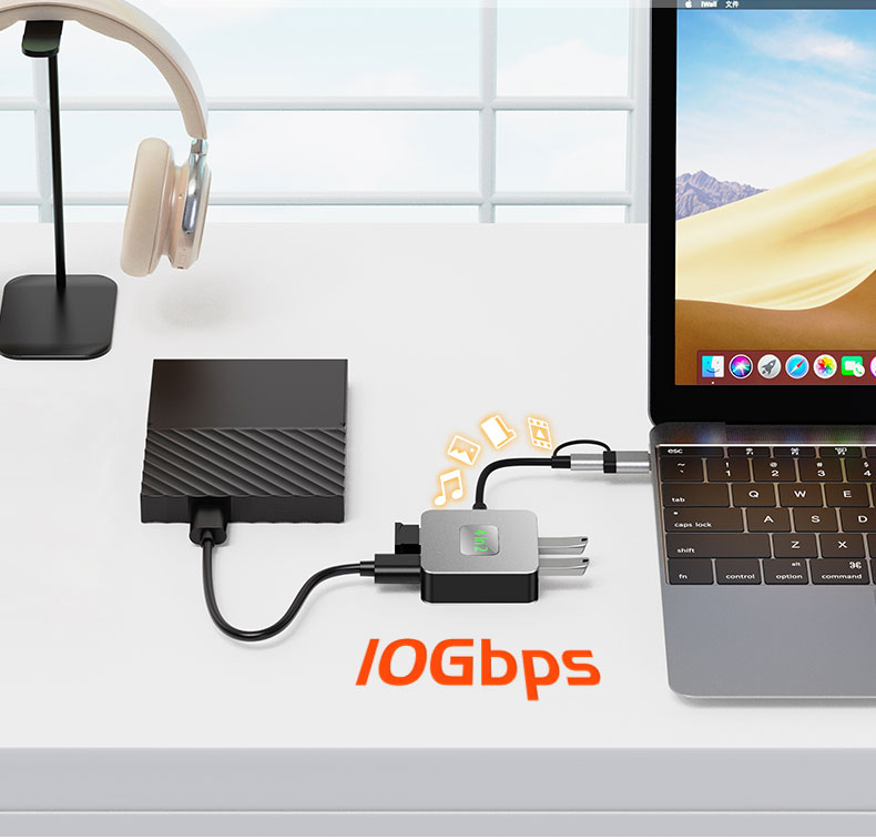 CAMVATE 4-Port USB-C to USB-A 3.2 Gen 2 Hub (Silver Grey)