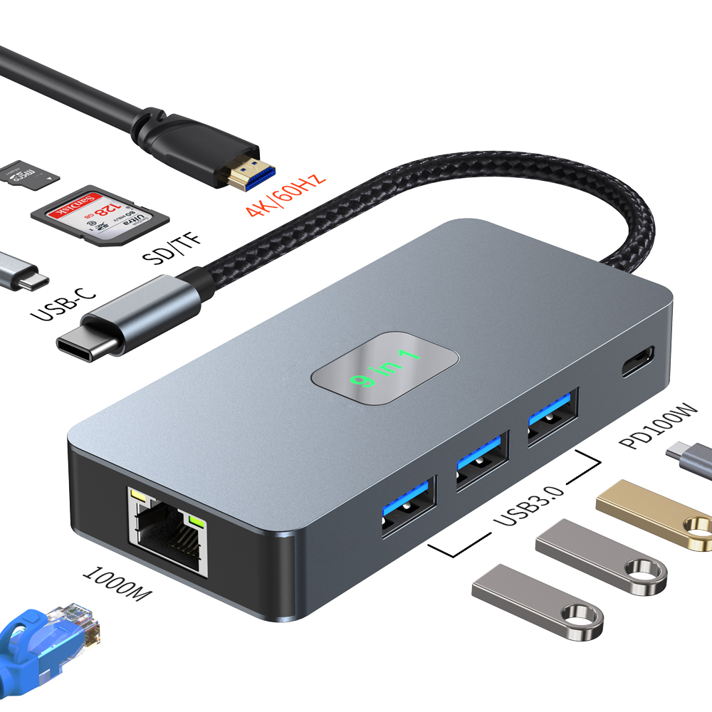 CAMVATE 9-in-1 USB-C Multiport Adapter (Silver Grey)