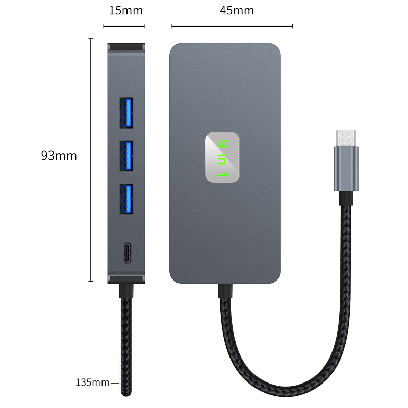 CAMVATE 9-in-1 USB-C Multiport Adapter (Silver Grey)