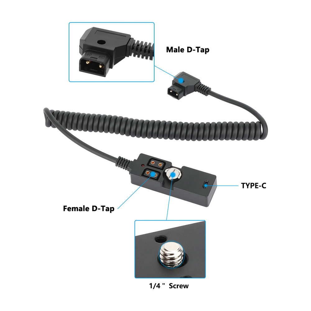 CAMVATE Male D-Tap to 2-Port Female D-Tap and USB-C Splitter Cable (21 to 59")