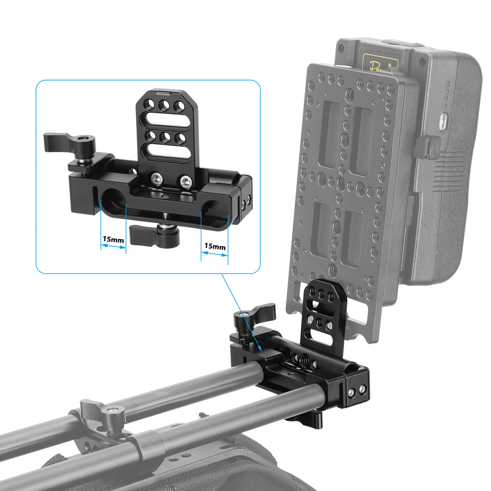CAMVATE Tilt-Adjustable 15mm LWS Dual-Rod Clamp for Battery Mount