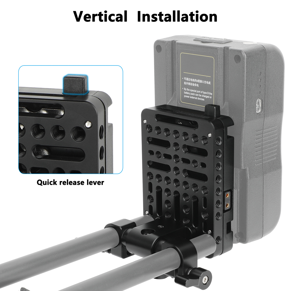 CAMVATE Micro V-Mount Battery Plate with 15mm LWS Rod Clamp (D-Tap Outputs)