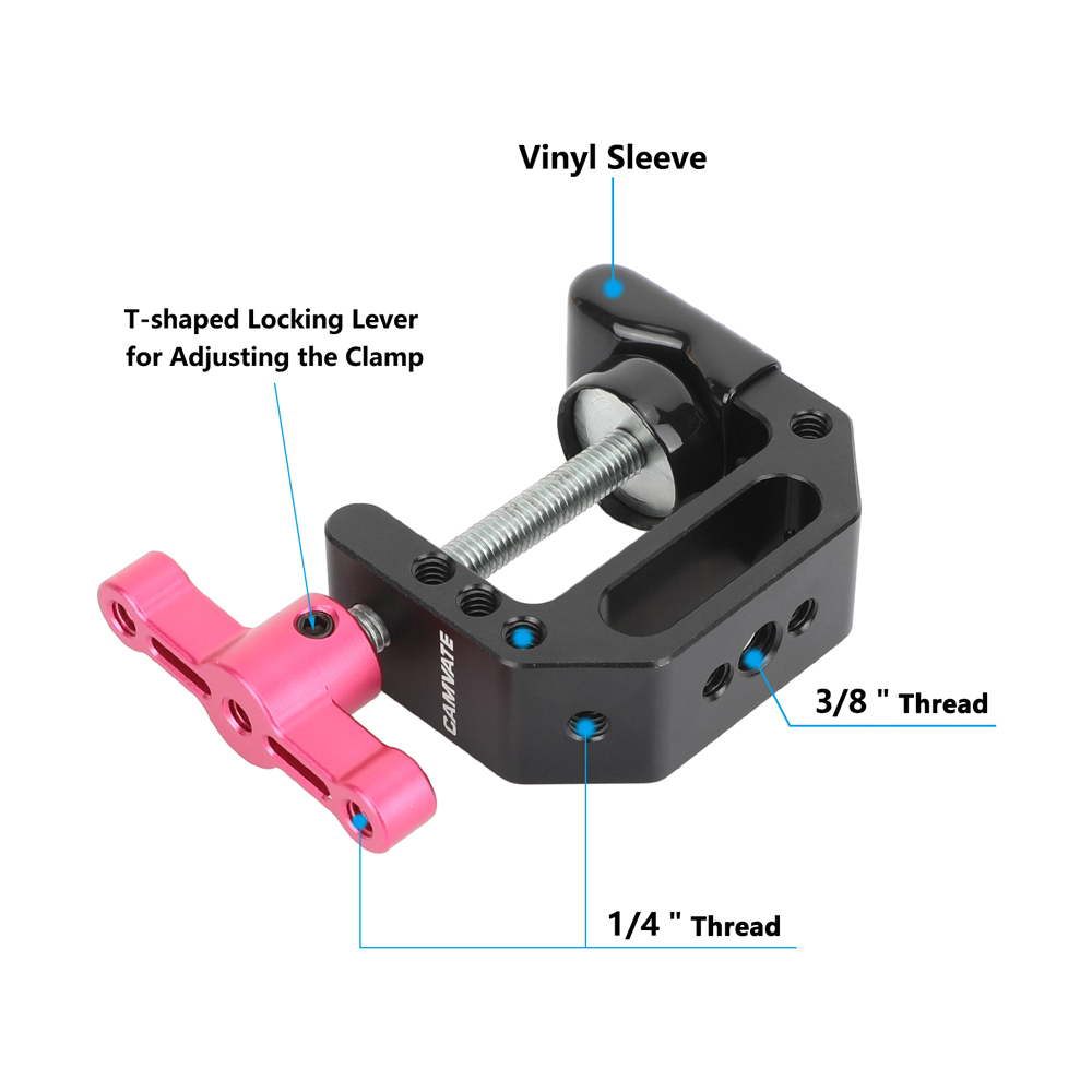 CAMVATE C-clamp with 1/4"&3/8" Thread (Red T-handle)