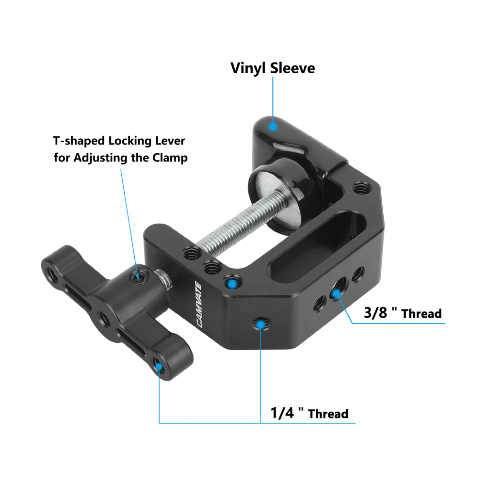 CAMVATE C-clamp with 1/4"&3/8" Thread (Black T-handle)