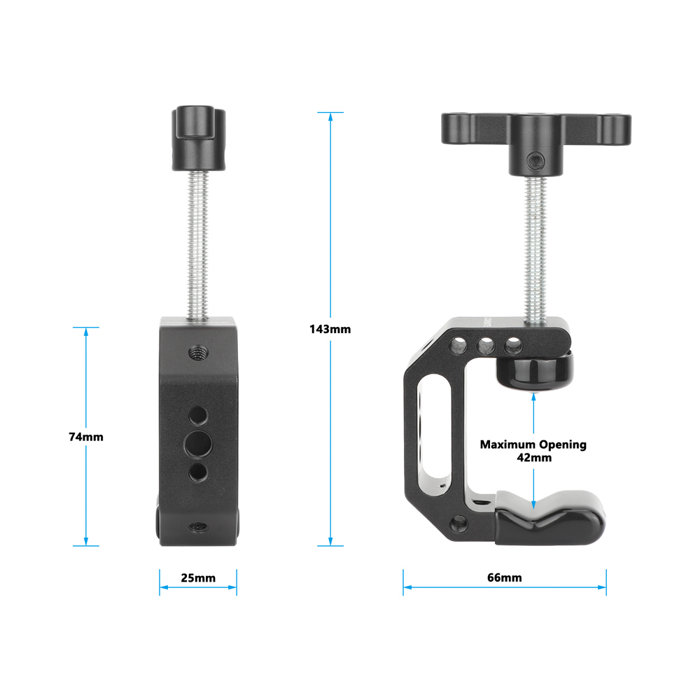 CAMVATE C-clamp with 1/4"&3/8" Thread (Black T-handle)