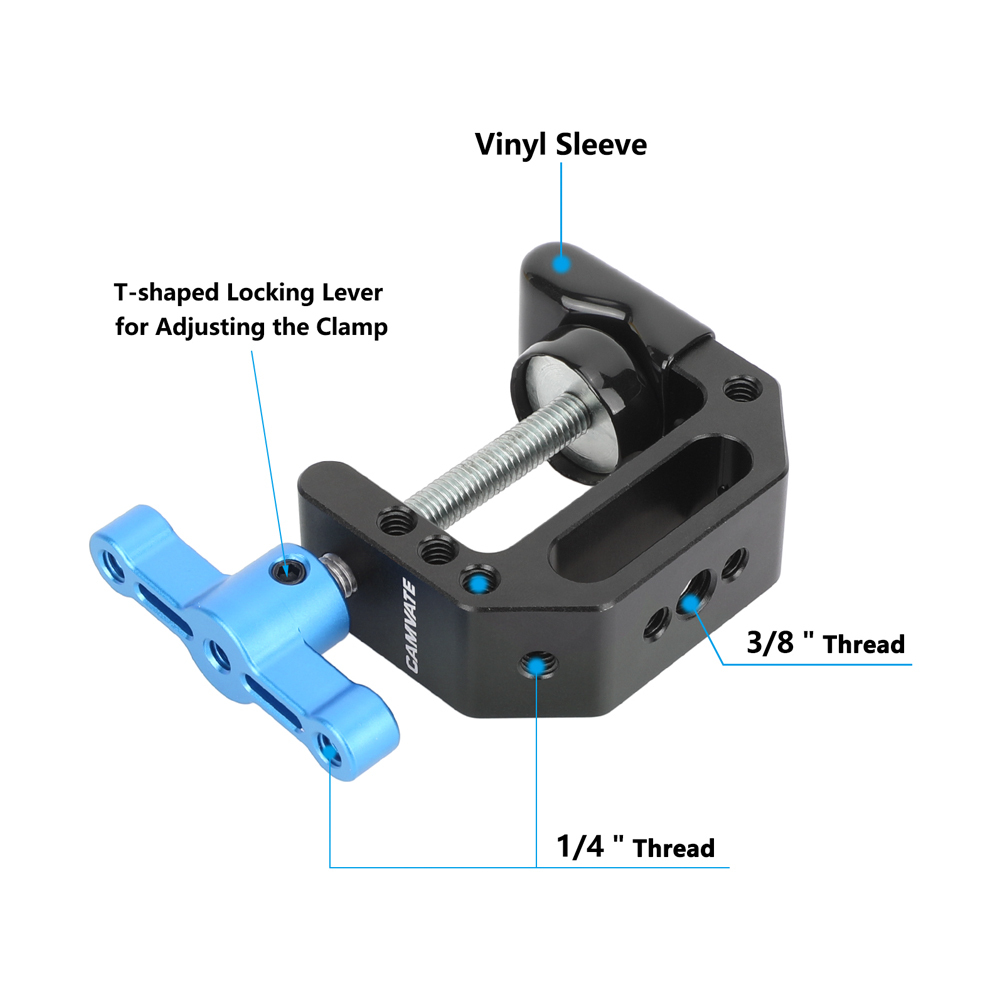 CAMVATE C-Clamp with 1/4"-20 and 3/8"-16 Threads (Blue T-handle)