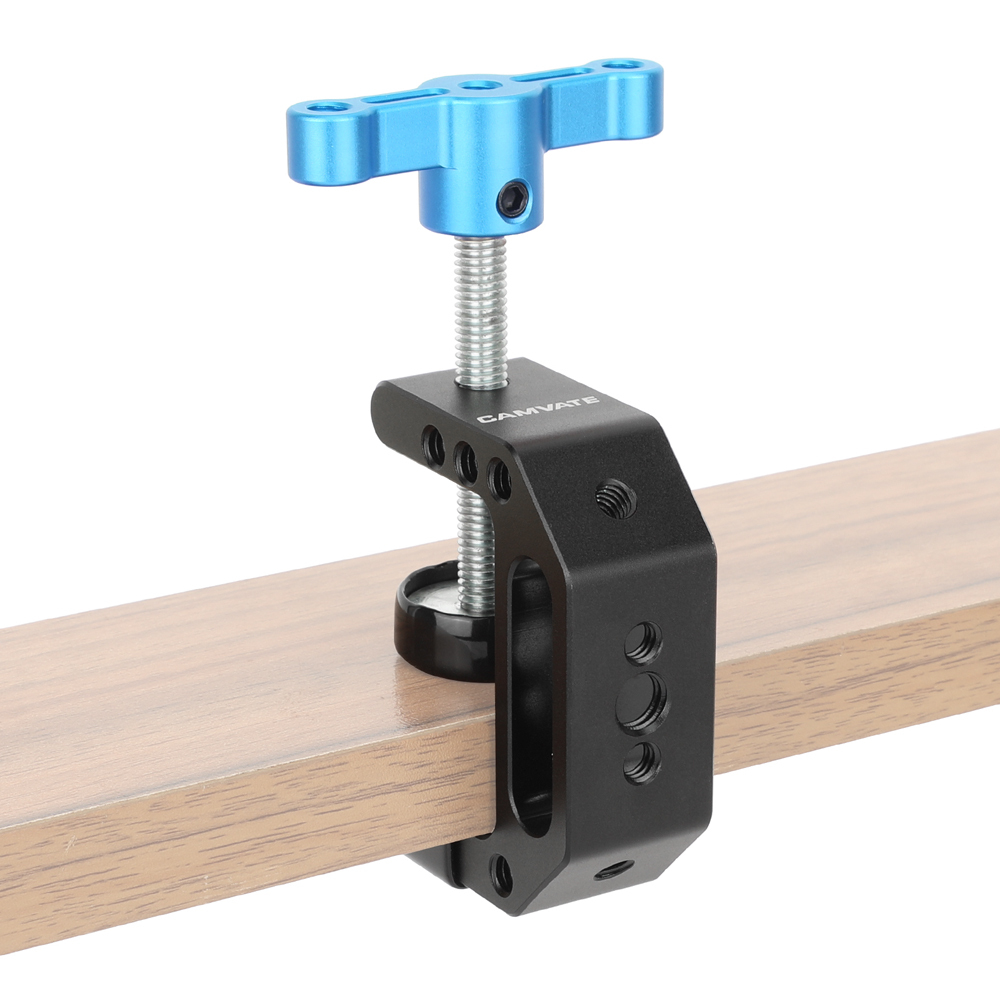 CAMVATE C-Clamp with 1/4"-20 and 3/8"-16 Threads (Blue T-handle)