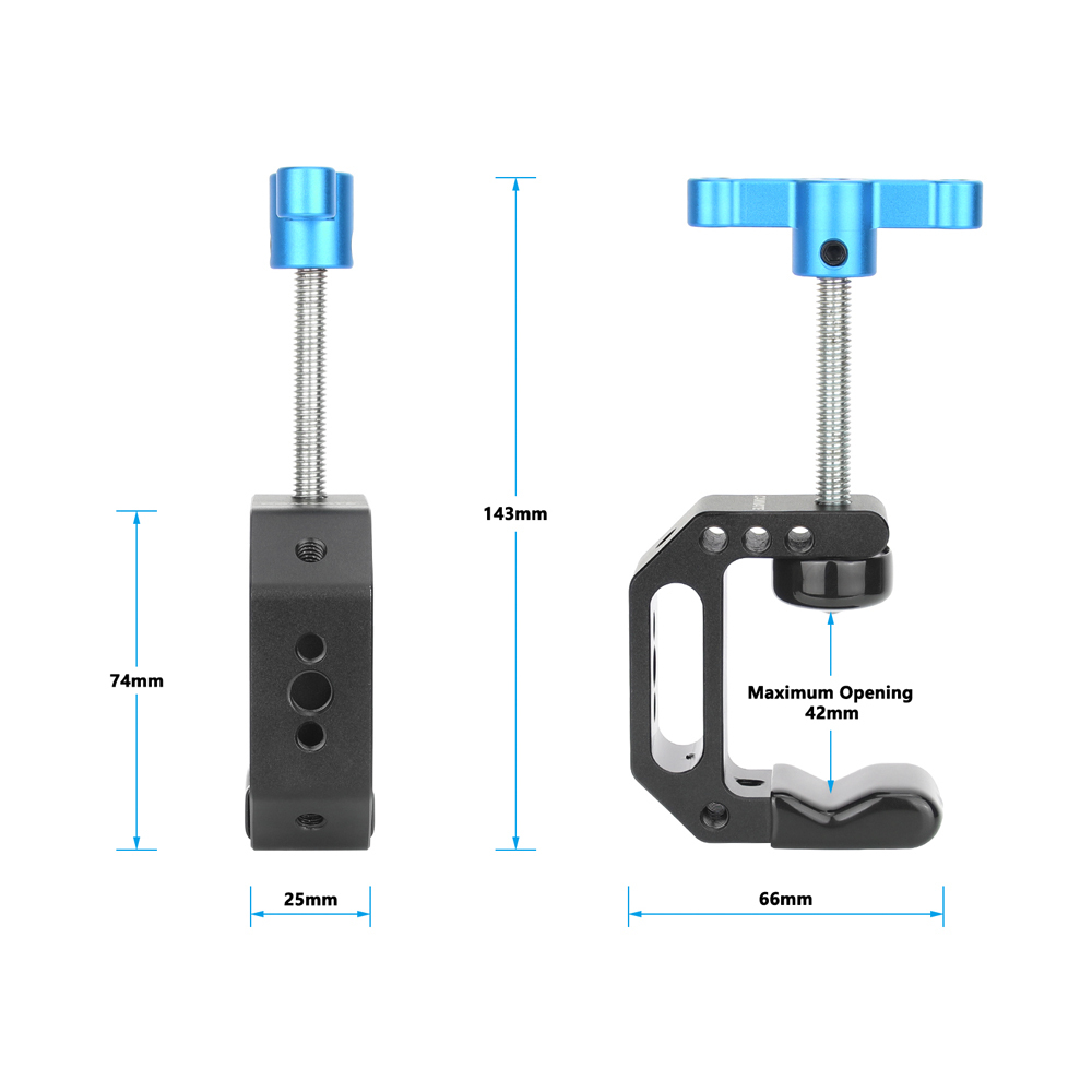 CAMVATE C-Clamp with 1/4"-20 and 3/8"-16 Threads (Blue T-handle)