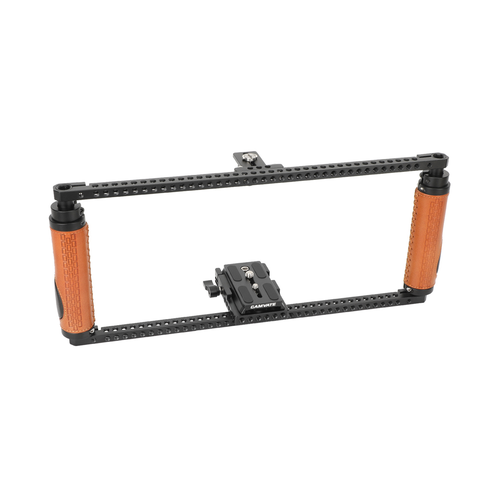 CAMVATE Adjustable Camera Cage with Manfrotto-Type Quick Release (Leather Grips)
