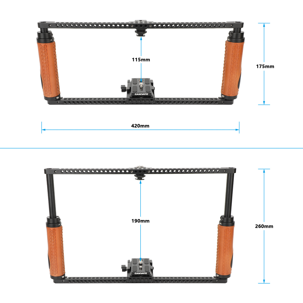 CAMVATE Adjustable Camera Cage with Manfrotto-Type Quick Release (Leather Grips)
