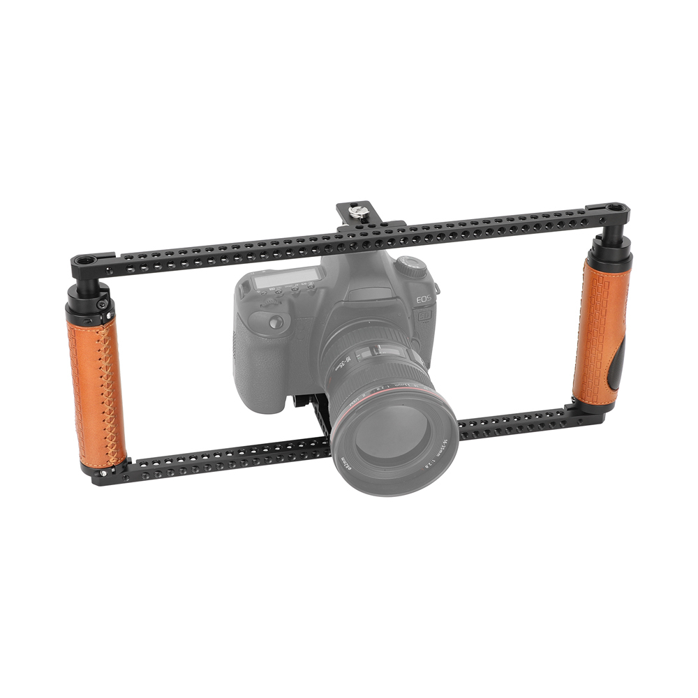 CAMVATE Adjustable Camera Cage with Manfrotto-Type Quick Release (Leather Grips)