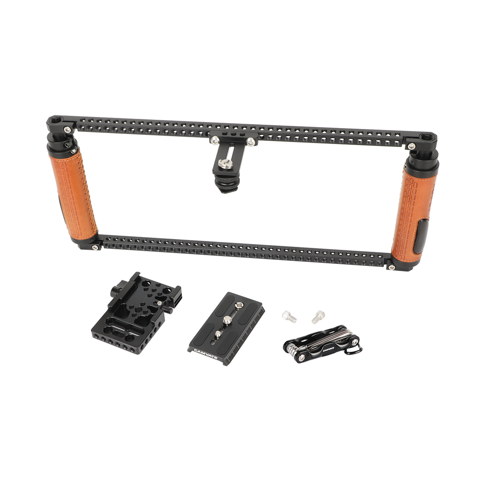 CAMVATE Adjustable Camera Cage with Manfrotto-Type Quick Release (Leather Grips)