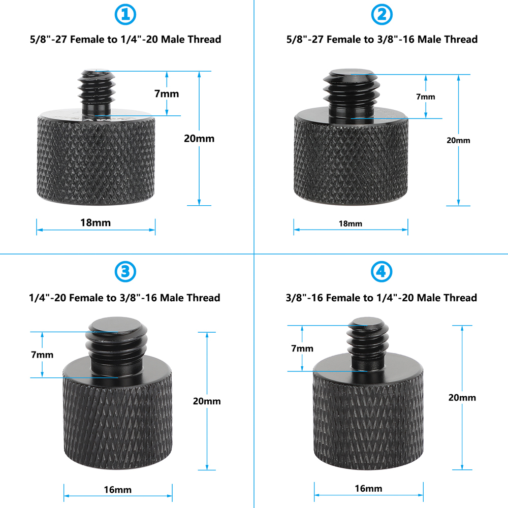 CAMVATE Mic Stand / Tripod Mount Thread Adapter Set (Black)