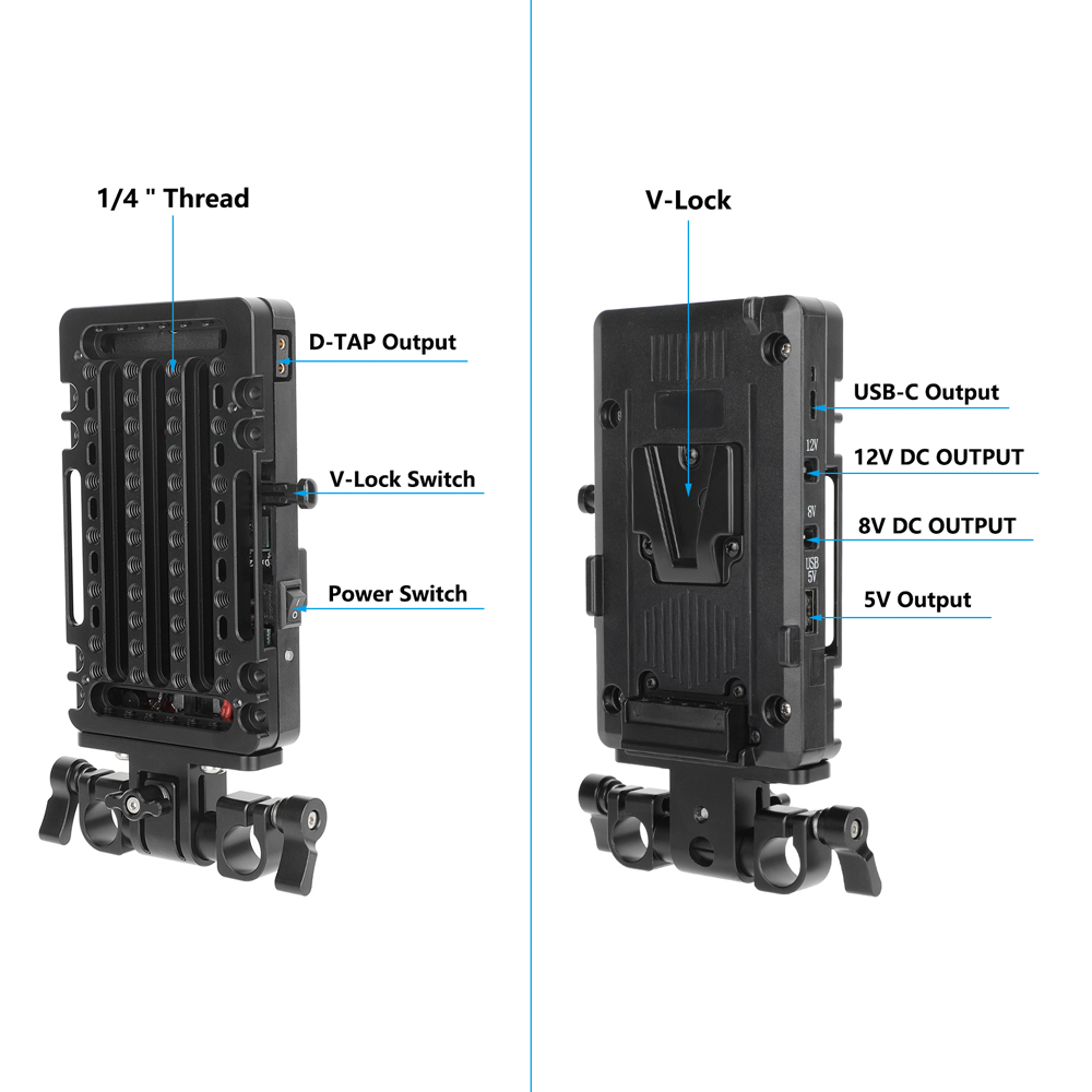 CAMVATE V-Mount Battery Plate with Cheese Plate & 15mm Swiveling Rod Clamp