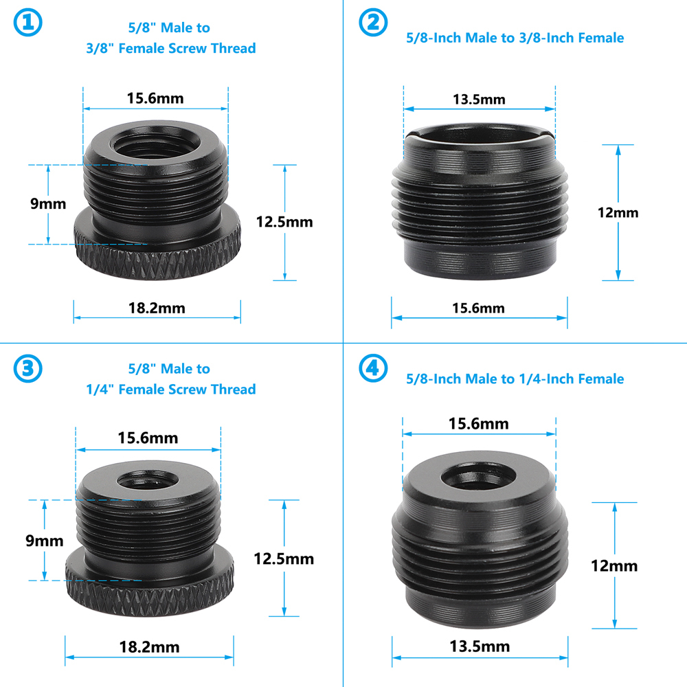 CAMVATE Microphone Mount Thread Adapter Set (Black)